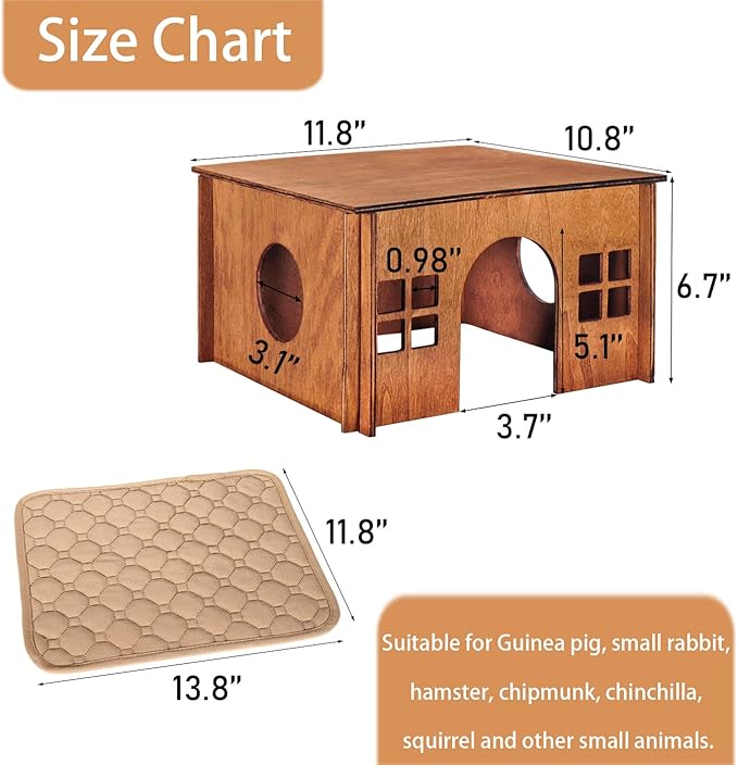Guinea Pig Houses and Hideouts, Hamster House Hideout, Wooden Small Animal House with Windows, Large Guinea Pig Hideout Castle for Hamsters Small Bunny Chinchillas Playing Hiding