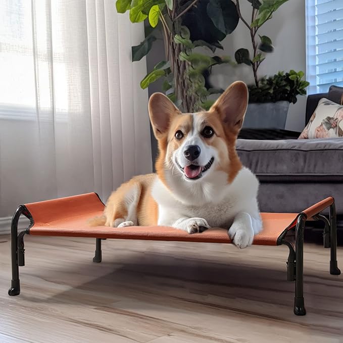 Veehoo Elevated Dog Bed, Outdoor Raised Dog Cots Bed for Medium Dogs, Cooling Camping Elevated Pet Bed with Slope Headrest for Indoor and Outdoor, Washable Breathable, Medium, Red, CWC2204