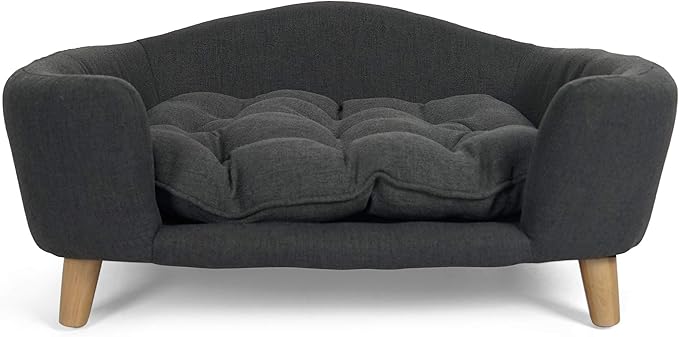 Christopher Knight Home Elroy Orthopedic Dog Bed, Elevated Dog Sofa Bed for Small Dog, Supportive Foam Pet Couch Bed with Wooden Legs, Modern Pet Sofa Bed, Dark Gray