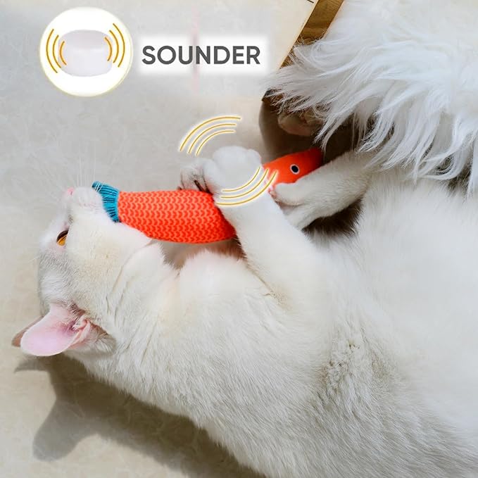 Cat Toys for Indoor Cats, 3 Catnip Fish Kicker with Little Bell Sound and Bonus Rope Toy, Soft and Durable Interactive Cat Fish for Kitten Exercise, Teething, and Play