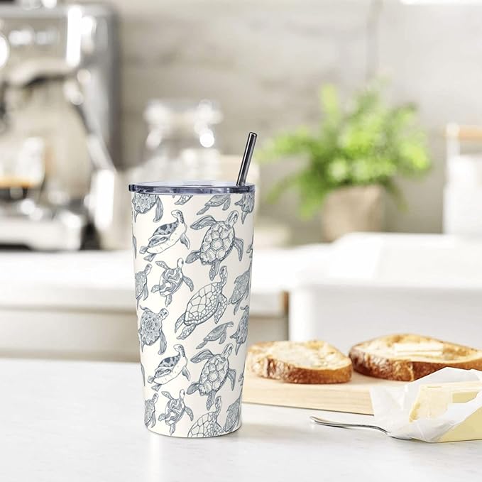 Sea Turtles Tumbler Hawaiian Turtle Stainless Steel Insulated Tumblers with Lid and Straw Reusable Sea Animal Coffee Travel Mug Tea Drinking Wine Cups Gifts for Women 20 Oz