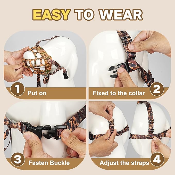 Basket Muzzle to Prevent Biting, Dog Muzzle for Large Medium Small Dogs Allows Panting Drinking Anti Chewing, Perfect for Grooming Trimming Training and Aggressive Reactive Dogs (Brown, Size 1)