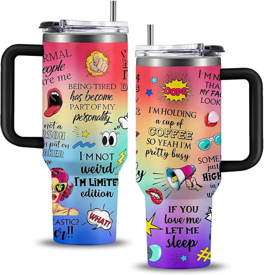 Sarcastic Gifts For Women - Multicoloured Snarky Quotes Travel Tumbler Coffee Mugs 40oz For Women Adult Humor, Funny Girl Gifts Cup, Birthday Sarcasm Gift For Friend Bestie Mom Coworker