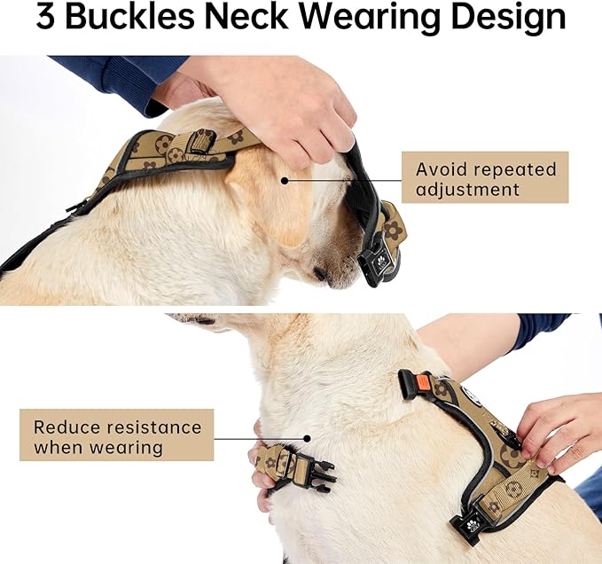 IVY&LANE No Pull Dog Harness with Leash Set, Reflective No Choke Pet Vest,Adjustable Oxford Dog Vest Harness with Easy Control Handle for Large Dogs (Light Brown,L)