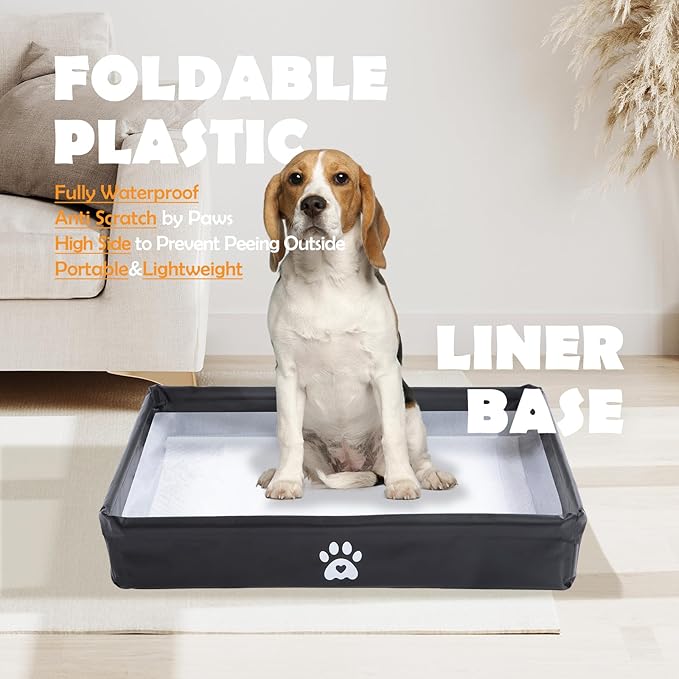 MEEXPAWS Dog Pee Pad Holder Foldable, Puppy Pad Holder Liner Base High Side, Dog Litter Box Indoor for 22’’x22’’ Pee Pads, Training Pad Holder Leak-Proof, Potty Pad Holder for Dogs Easy Clean