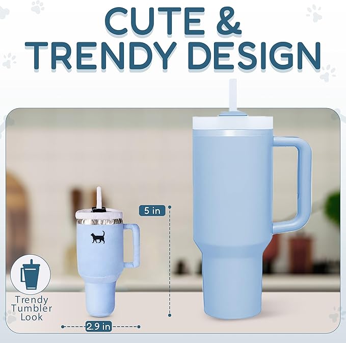 Kitty Cup Tumbler Cat Toy – Funny Cat Birthday Gifts with Catnip & Crinkle Paper, Cute Girl Kitten Toys (Chambray Blue)