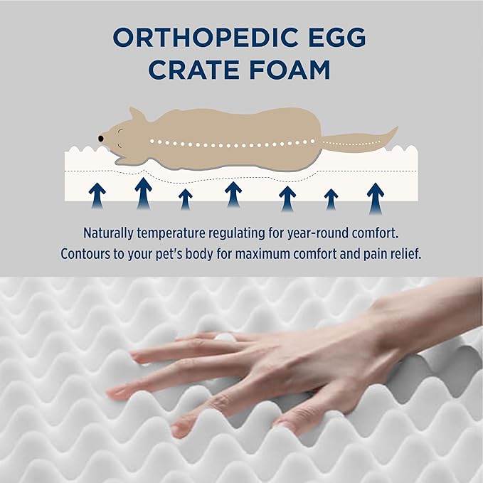 Bedsure Large Dog Bed for Crate - Orthopedic Flat Pet Beds with Removable Washable Cover, Egg Crate Foam Crate Mat, Suitable for Pet Up to 50 lbs