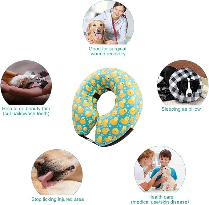 CuteBone Inflatable Dog Cone with Removable Soft Fleece Covers for Small/Medium/Large Dogs and Cats Neck Donut Collar After Surgery GWB04L