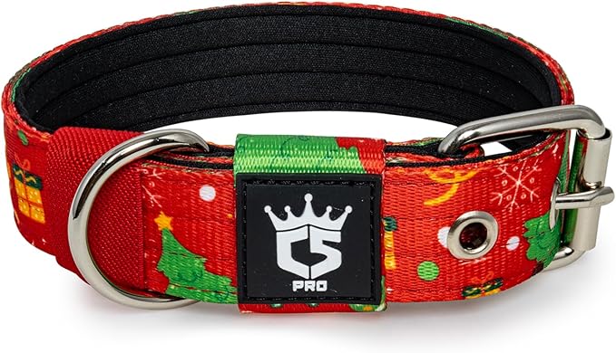 TSPRO Tactical Dog Collar 1.25 Inch Wide Thick Dog Collars with Heavy Duty Metal Buckle, Durable, Strong, Adjustable for Small Dogs (Christmas Red S)