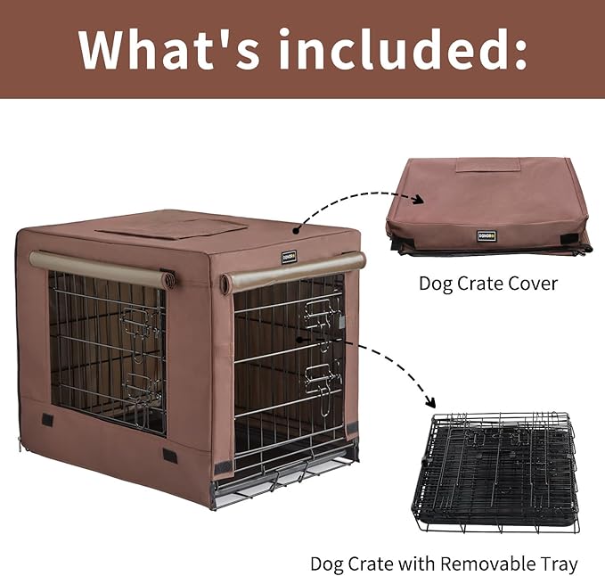 DONORO Dog Crates for Medium Large Size Dogs Indoor Double Door Dog Kennels & Houses for Puppy and Cats, Collapsible Metal Contour Dog Cages (Brown, 36.0" L x 23.0" W x 25.0" H)