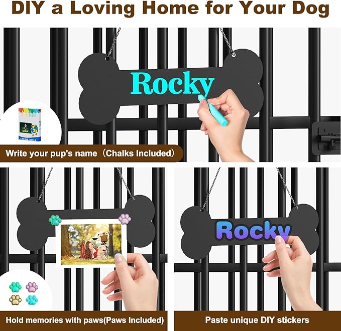 Easycom 41" Dog Crate Furniture Foldable, No Assembly Decorative Dog Kennel Indoor, Dog Crates for Large Dogs (40-65 lbs), Wooden Dog Cage with Adjustable Bowls and Name Tag, End Table, Oak Grey