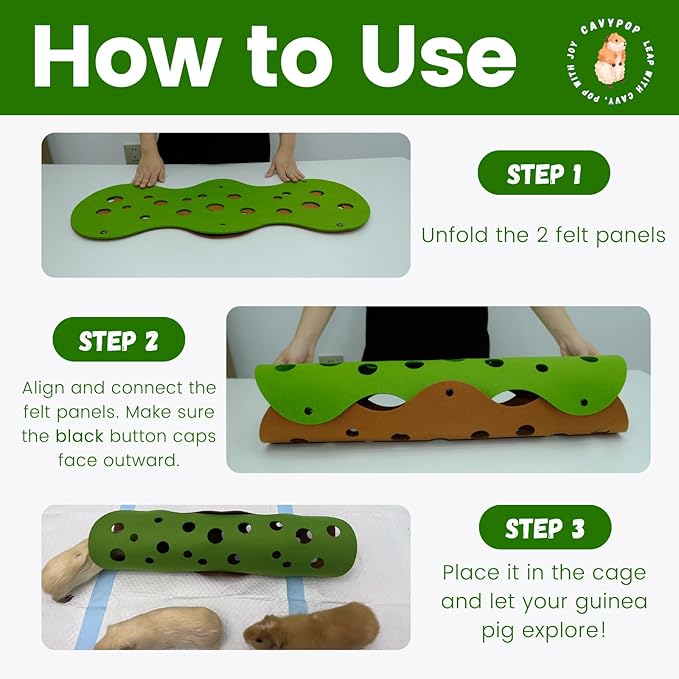 Guinea Pig Tunnels, Foldable Fleece Hideout Beds with Cheese-Hole Design, 2 Pack Modular Tunnel Set for Play and Rest, Brings Comfort and Enrichment to Guinea Pig Cages-Green&Grey