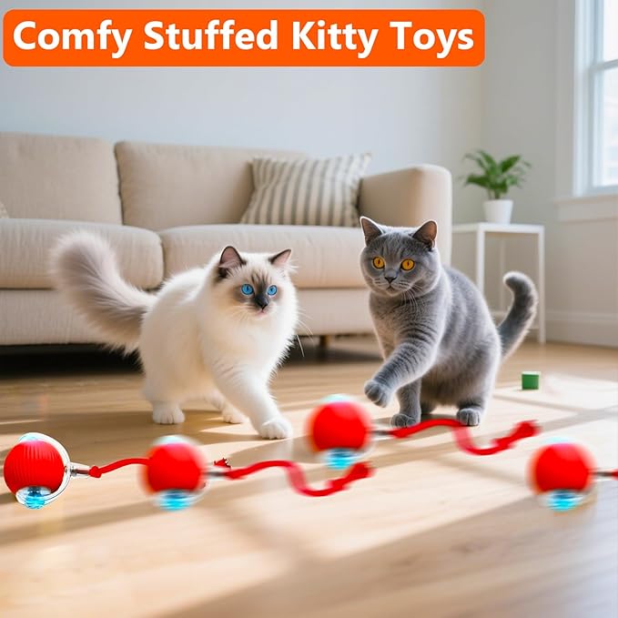 Interactive Cat Toy, 2025 New Interactive Rolling Cats Dog Toy Balls 360° Smart Automatic Rolling Pet Ball, Fast Moving Toy for Dog,Cat Ball Toy (Red)