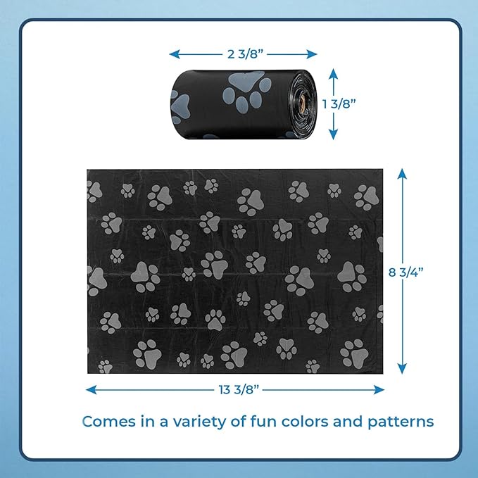 Best Pet Supplies Dog Poop Bags (150 Bags) for Waste Refuse Cleanup, Doggy Roll Replacements for Outdoor Puppy Walking and Travel, Leak Proof and Tear Resistant, Thick Plastic - Black