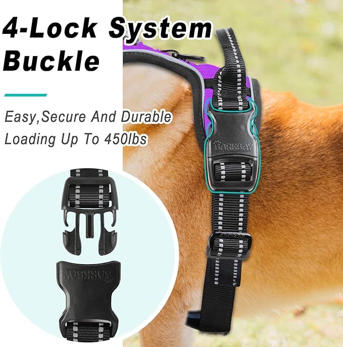 BARKBAY No Pull Dog Harness Large Step in Reflective Dog Harness with Front Clip and Easy Control Handle for Walking Training Running(Purple,XL)