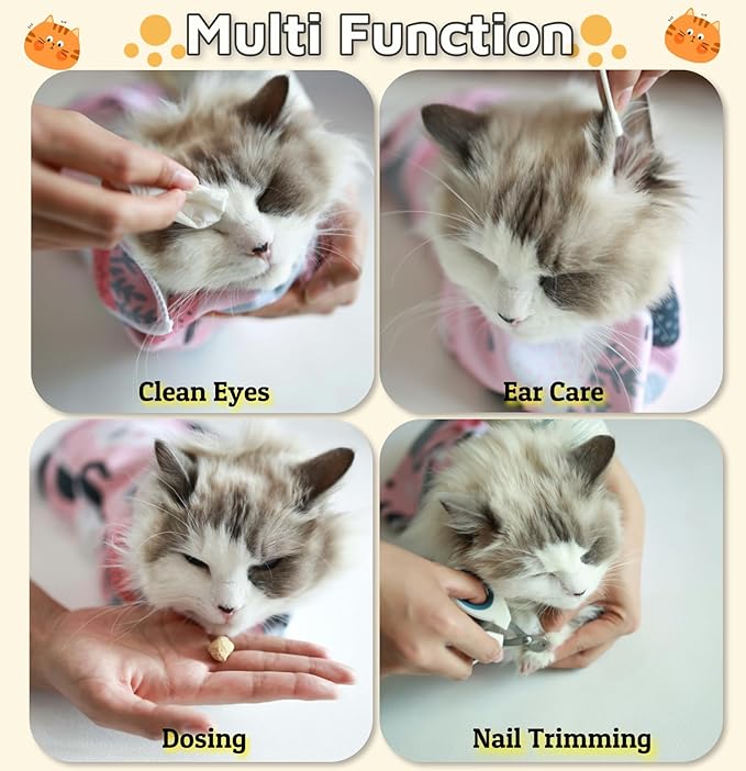 Cat Wrap for Grooming-Premium Cat Grooming Wrap Cat Restraint for Nail Clipping, Self-Adherent Soft Cat Blanket to Wrap Cat Anti-Scratch Anti-Escape Grooming Bag (Pink, L(Within 9lbs))