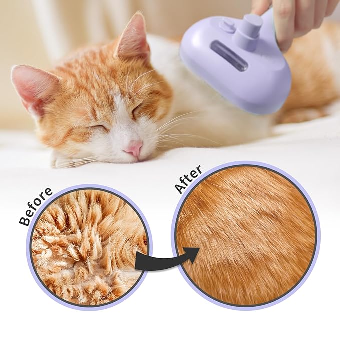 3-in-1 Self-Cleaning Brush for Shedding Dogs and Cats - Removes Static, Tangles, and Loose Hair (Purple)