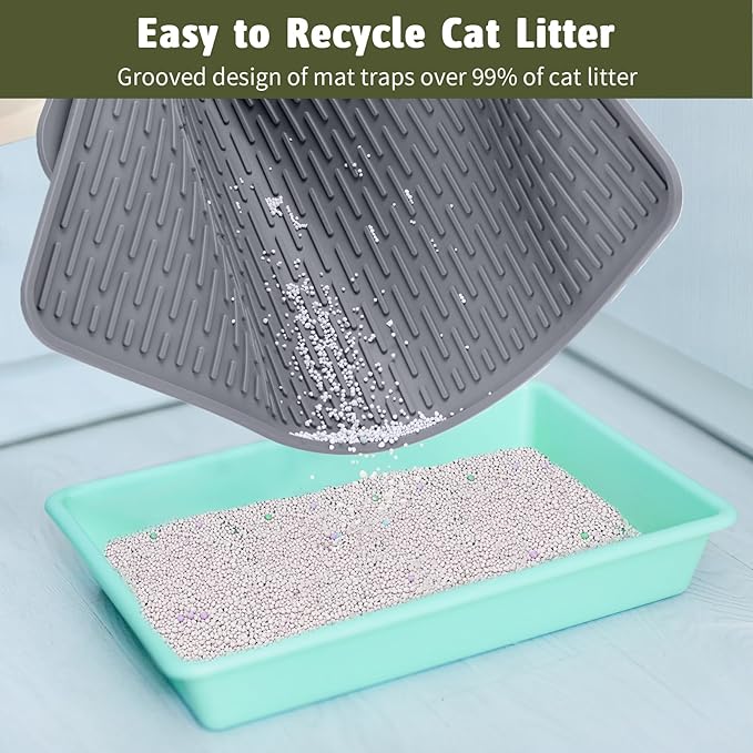 Rubber Cat Litter Mat, 34" x 22" Waterproof Urine Proof Cat Litter Trapping Mat, Easy Clean and Anti-Slip Kitty Litter Catcher Mat, Grey