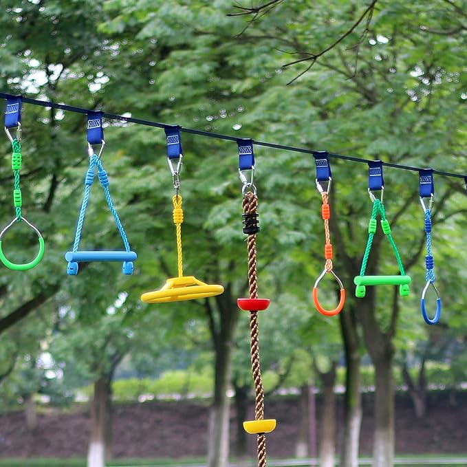Rainbow Craft 3-Pack Kids Ninja Monkey Bars - Trapeze Swing Bars for Ninja Obstacle Course Attachments - 3pc of Blue, Red & Green Color