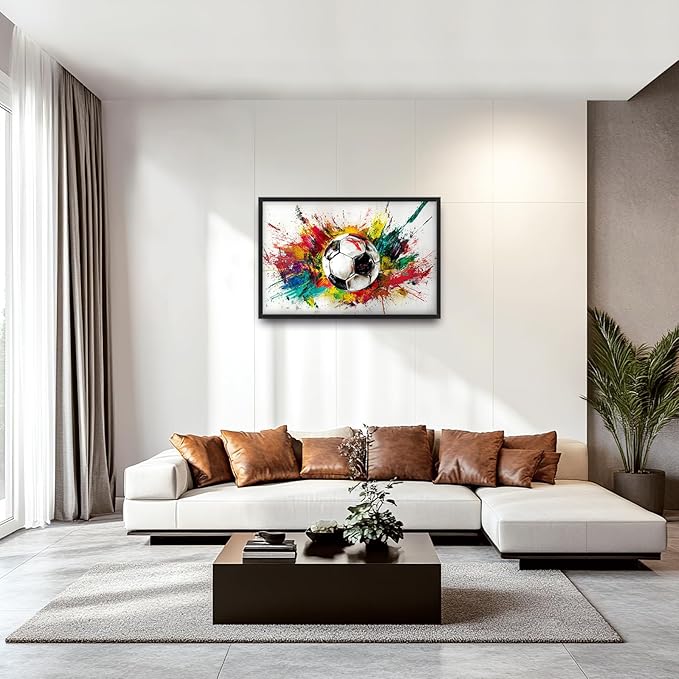 Extra Large Framed Soccer Wall Art,Oversized Colorful Graffiti Sport Ball Wall Decor Pictures for Living Room,Canvas Print Painting Modern Artwork Bedroom Office Bathroom Home Decor 36L x24W