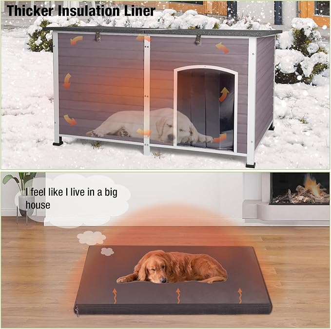 GUTINNEEN 59.1" Extra Large Dog House Outdoor Insulated for Winter with Durable Metal Fame, Grey