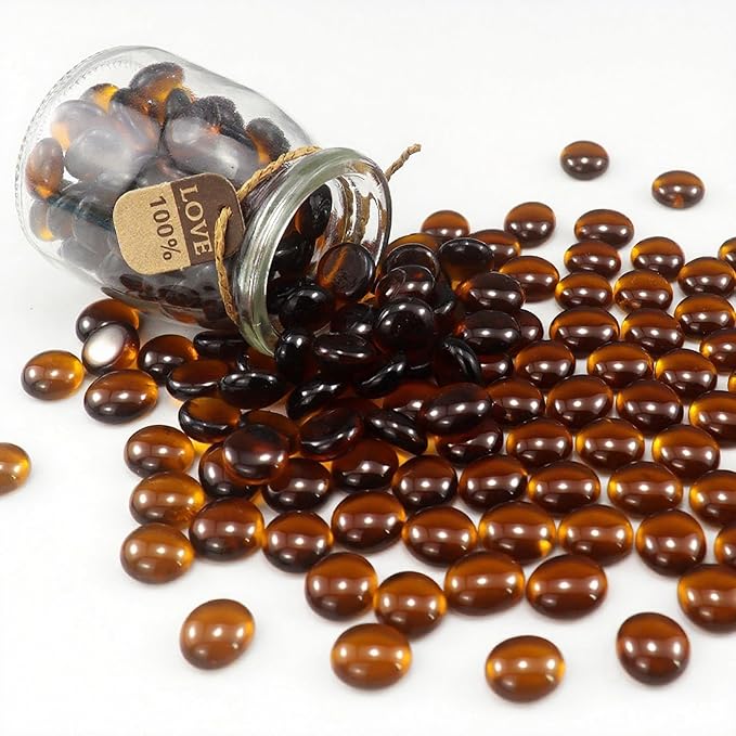 0.96LB Glass Beads Vase Filler Aquarium Gravel Decor Flat Glass Marbles Gems Pebbles Fish Tank Rocks Home Decorative Art Craft - Amber