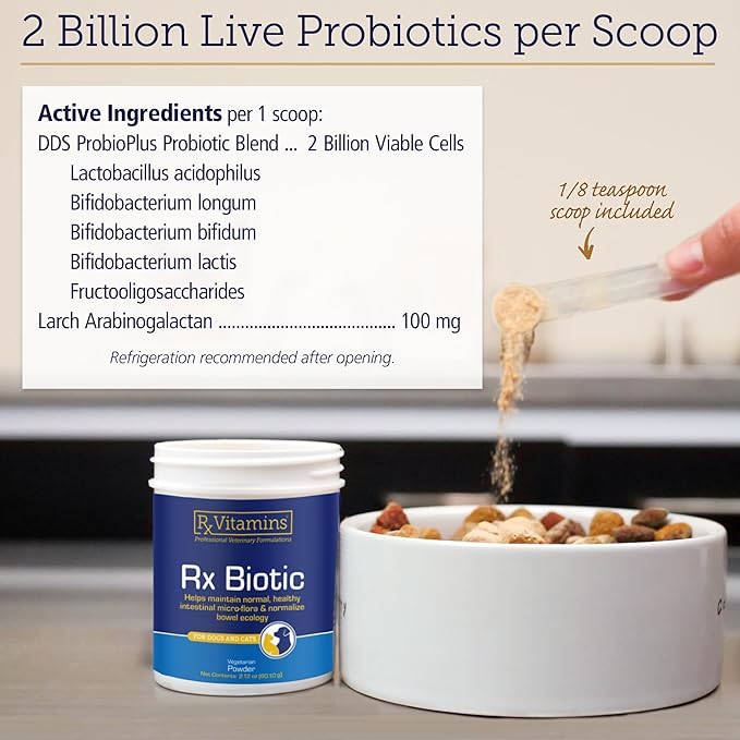 Rx Vitamins Rx Biotic - Probiotic Powder for Dogs and Cats - Cat Digestive Support & Probiotic for Dogs Gut Health - Dog Probiotics for Digestive Health - 2.12oz