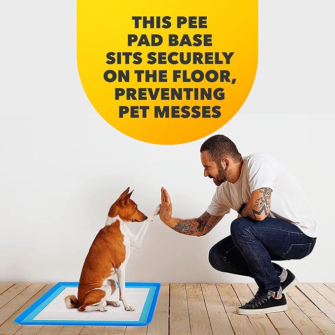 TidyFriend Dog Pee Pad Holder Tray Fits for 24” x 24” Wee Wee Pee Pads - Stable Grip, Raised Edges, Quick-Wipe Silicone Surface Dog Potty Tray Holder for Indoor Flooring Protection (Dark Blue)