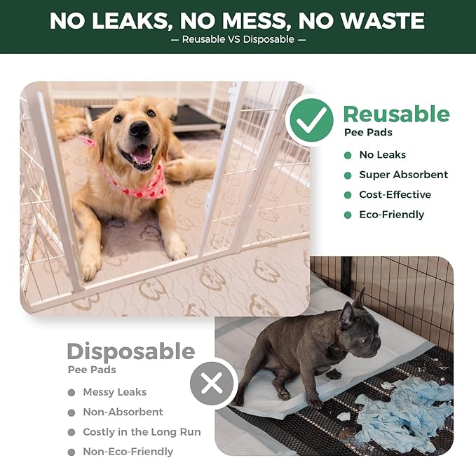 FXW Washable Pee Pads for Dogs, Puppy Pads with Super Absorbent, Specifically Designed for FXW Rollick/Homeplus 24inch 6 Panels Dog Playpen, 63" × 39" Rectangle, Khaki, 2 Packs