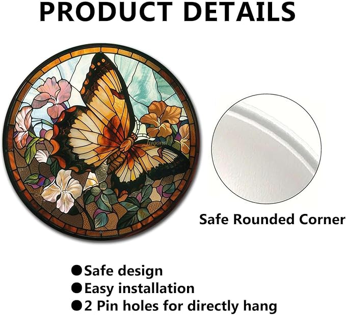 Lygond Metal Butterfly Stained Glass Tin Sign for Garage 88 Inches