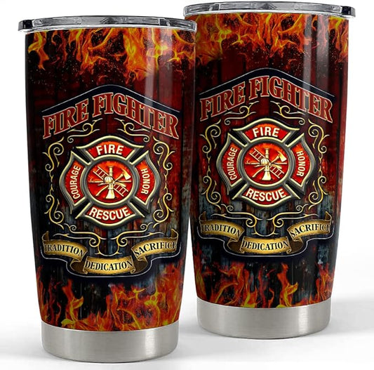 SANDJEST Firefighter Tumbler 20oz Tumblers with Lid Gift for Firemen Fire Department Dad Men Father Graduation Retirement