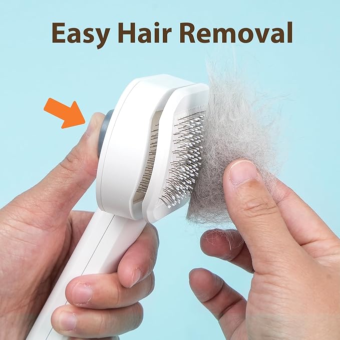 Self Cleaning Slicker Brush for Dogs & Cats - 2-in-1 Pet Grooming Tool with Flea Comb & Storage Box, Gentle Deshedding Brush for Long/Short Hair,White