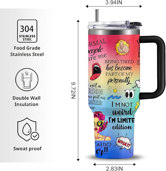 Sarcastic Gifts For Women - Multicoloured Snarky Quotes Travel Tumbler Coffee Mugs 40oz For Women Adult Humor, Funny Girl Gifts Cup, Birthday Sarcasm Gift For Friend Bestie Mom Coworker