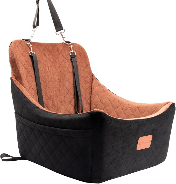Dog Car Seat for Medium Sized Dog,Pet Travel Car Bed with Seat Belt Channle,Fully Detachable and Washable Car Dog Seat with Adjustable Straps,3 Straps Easy to Install (Black/Brown)