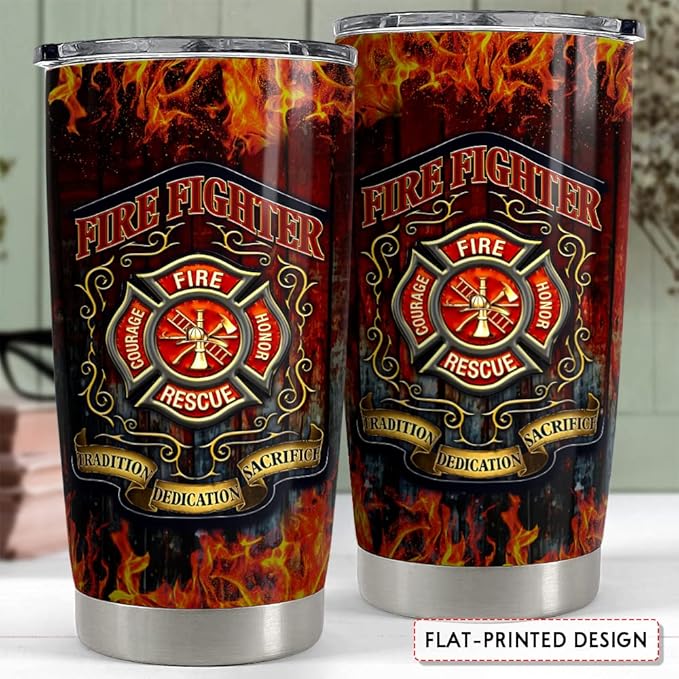 SANDJEST Firefighter Tumbler 20oz Tumblers with Lid Gift for Firemen Fire Department Dad Men Father Graduation Retirement
