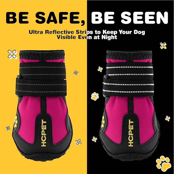 Hcpet Dog Shoes, Dog Boots for Large Dogs, Waterproof Dog Booties Paw Protector for Summer Hot Pavement, Winter Snowy Day, Outdoor Walking, Indoor Hardfloors Anti Slip Sole Pink Size 6