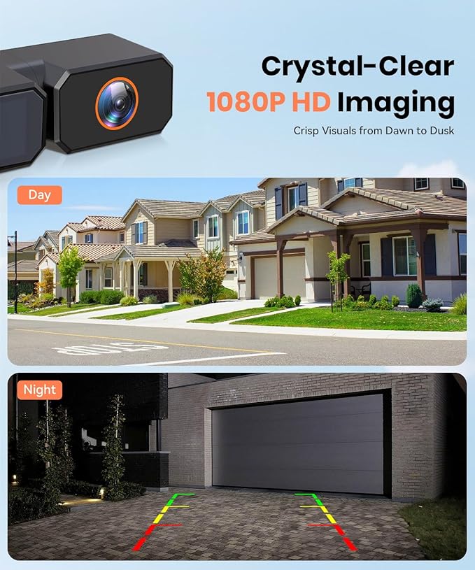 AUTO-VOX 2 Solar Wireless Backup Camera System with Two Cameras (License Plate & Portable): 7.2” 1080P HD Dual Channel Monitor, IP69K Waterproof Back up Camera for Truck,RV,Camper,Horse/Boat Trailer
