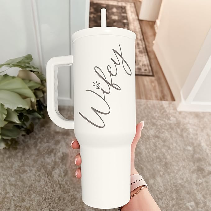 SANDJEST Gift for Wife from Husband – 40oz Insulated Stainless Steel Tumbler with Handle and Straw, Gifts for Anniversary, Birthday, Christmas, Valentine, Coffee Travel Mug
