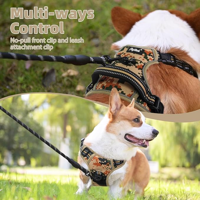 PUPTECK No Pull Dog Harness Small Sized, Adjustable Reflective Dog Harness with Handle Easy Control, Comfortable Soft Padded Pet Vest Harness for Small Dogs, Camouflage S