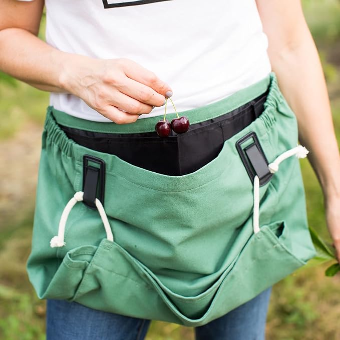 Roo Gardening Apron with Pockets & Harvesting, Picking Pouch - Adjustable, Water-resistant, Washable Canvas Cotton