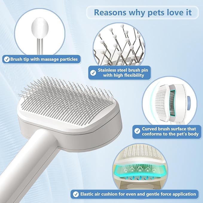 Self Cleaning Cat Brush，Air Cushion Massager Brushes，Airbag Massage Comb Brush for Long or Short Haired Cats Dogs, Removes Loose hair & Tangles, Promote blood circulation，Grooming Brush