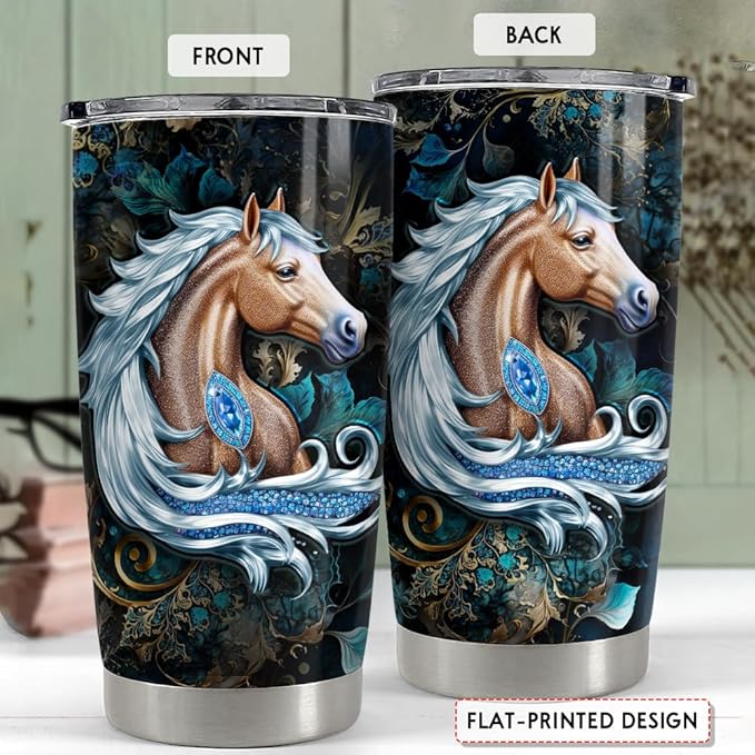 SANDJEST Horse Tumbler 20oz Horse Jewelry Drawing Style Gifts for Women Girl Stainless Steel Insulated Tumbler Coffee Travel Mug Cup Gift for Birthday Christmas