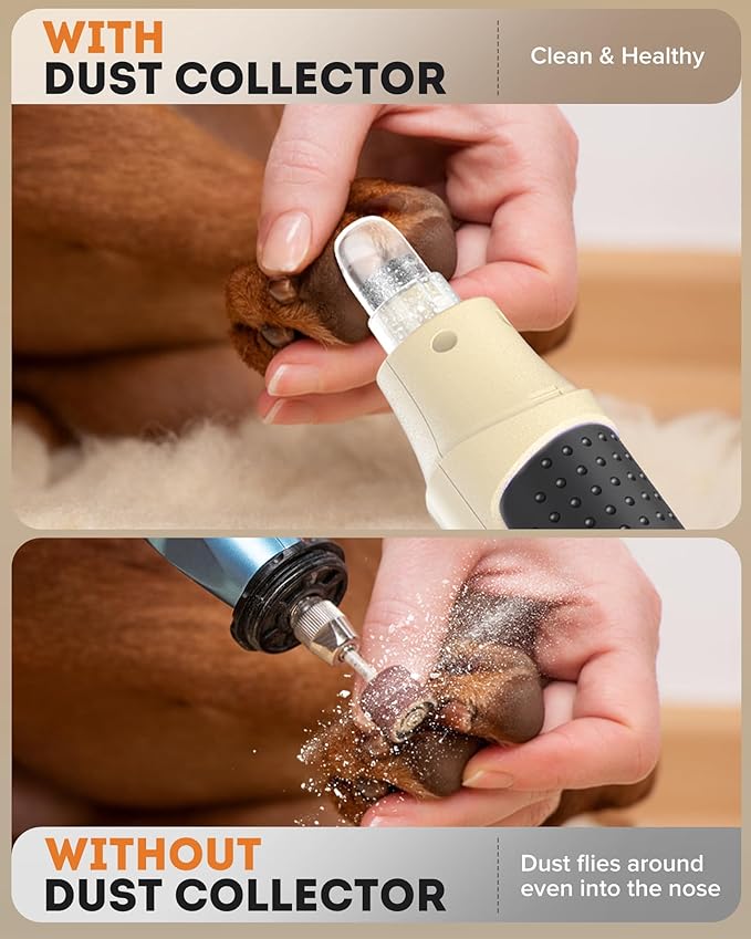 YABIFE 7-Speed Pet Nail Grinder with Light – Heavy Duty, Whisper Quiet Nail Trimmer for Dogs, Cats, Birds & Small Animals – Single-Handed Operation