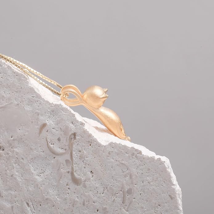 S.Leaf Sterling Silver Cat Necklace - Kitten Jewelry for Cat Lovers - Themed Gifts for Women