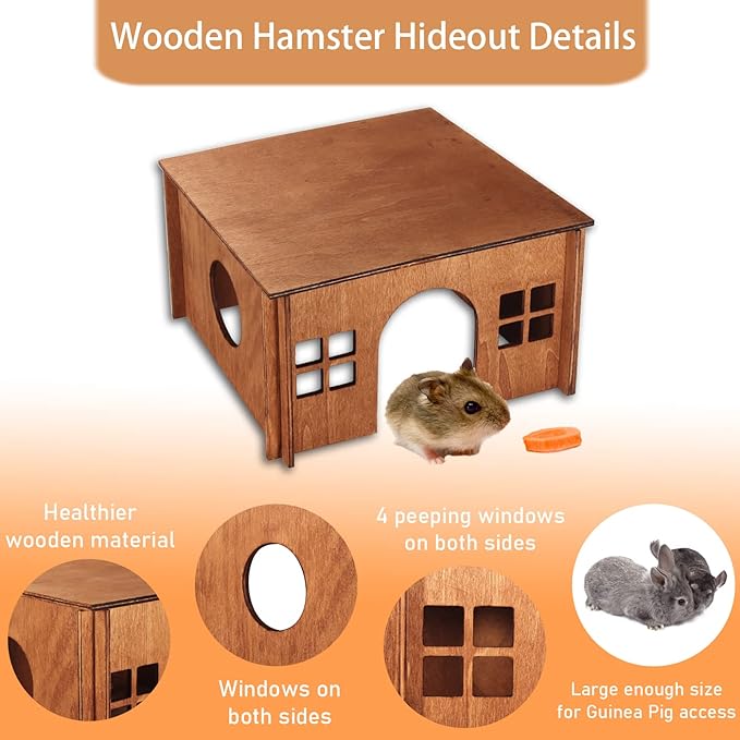 Guinea Pig Houses and Hideouts, Hamster House Hideout, Wooden Small Animal House with Windows, Large Guinea Pig Hideout Castle for Hamsters Small Bunny Chinchillas Playing Hiding