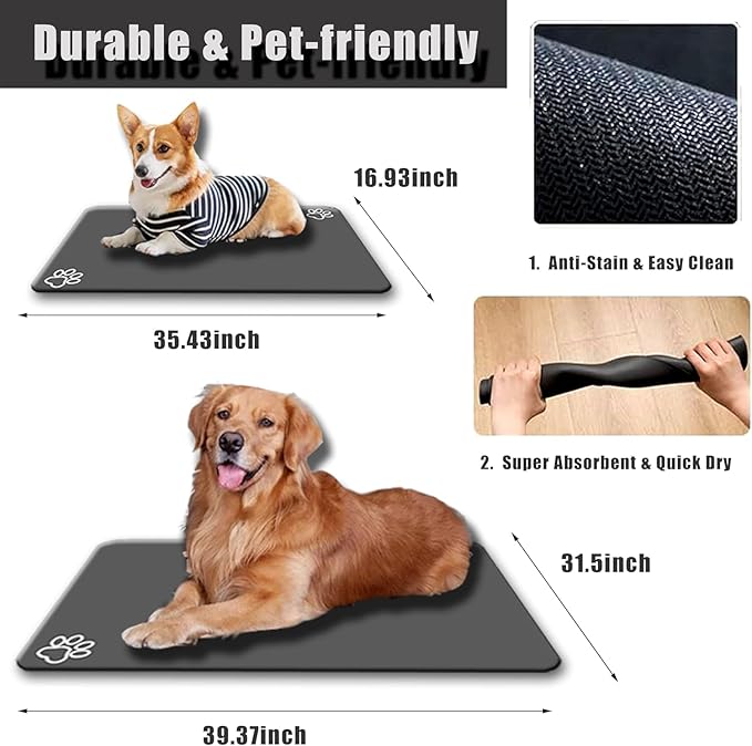 Large Boho Dog Cat Food Mats for Floors, Absorbent Dog Bowl Mat for Food and Water Dispenser Mat, Quick Dry Pet Supplies(Vintage Red, 36'' x 16'')