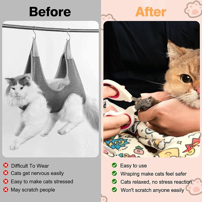 21.7" Grooming Wrap Cat Wrap for Cutting Nails Cat Restraint for Nail Clipping Cat Swaddle Wrap Cat Burrito Wrap M(Within 6lbs) Anti-Scratch Anti-Escape Multifunctional Pet Tool
