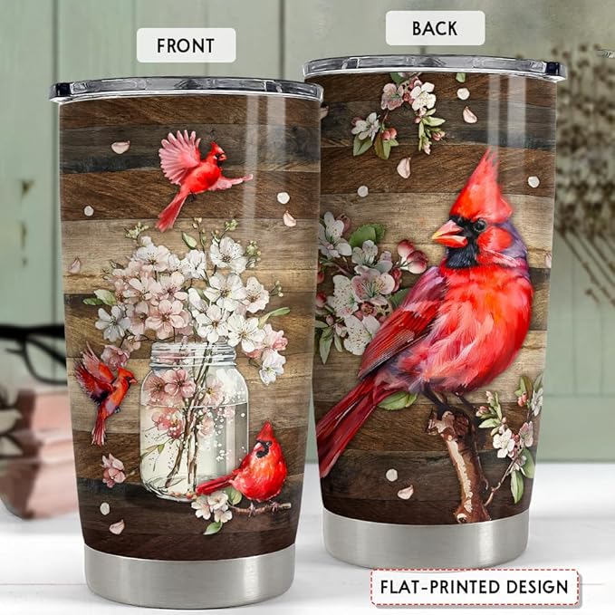 SANDJEST Cardinal Tumbler 20oz Stainless Steel Insulated Tumblers Coffee Travel Mug Cup Gift for Women Birthday Christmas