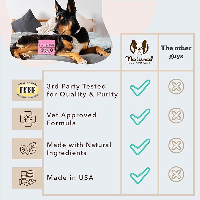 Natural Dog Company Cranberry Supplement for Dogs - Urinary & Bladder Support - D-Mannose for Dog Promotes Bladder Health - Turkey Flavor - Dog UTI Incontinence Supplement - 90 Soft Chews