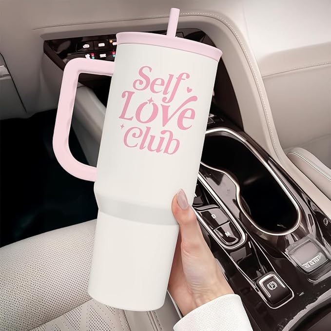 SANDJEST Inspirational Gifts for Women Girls, Inspiration Stainless Steel Insulated Tumbler with Handle, Self Love Clup Coffee Travel Mug Cup, Gift for Birthday Christmas, 40oz